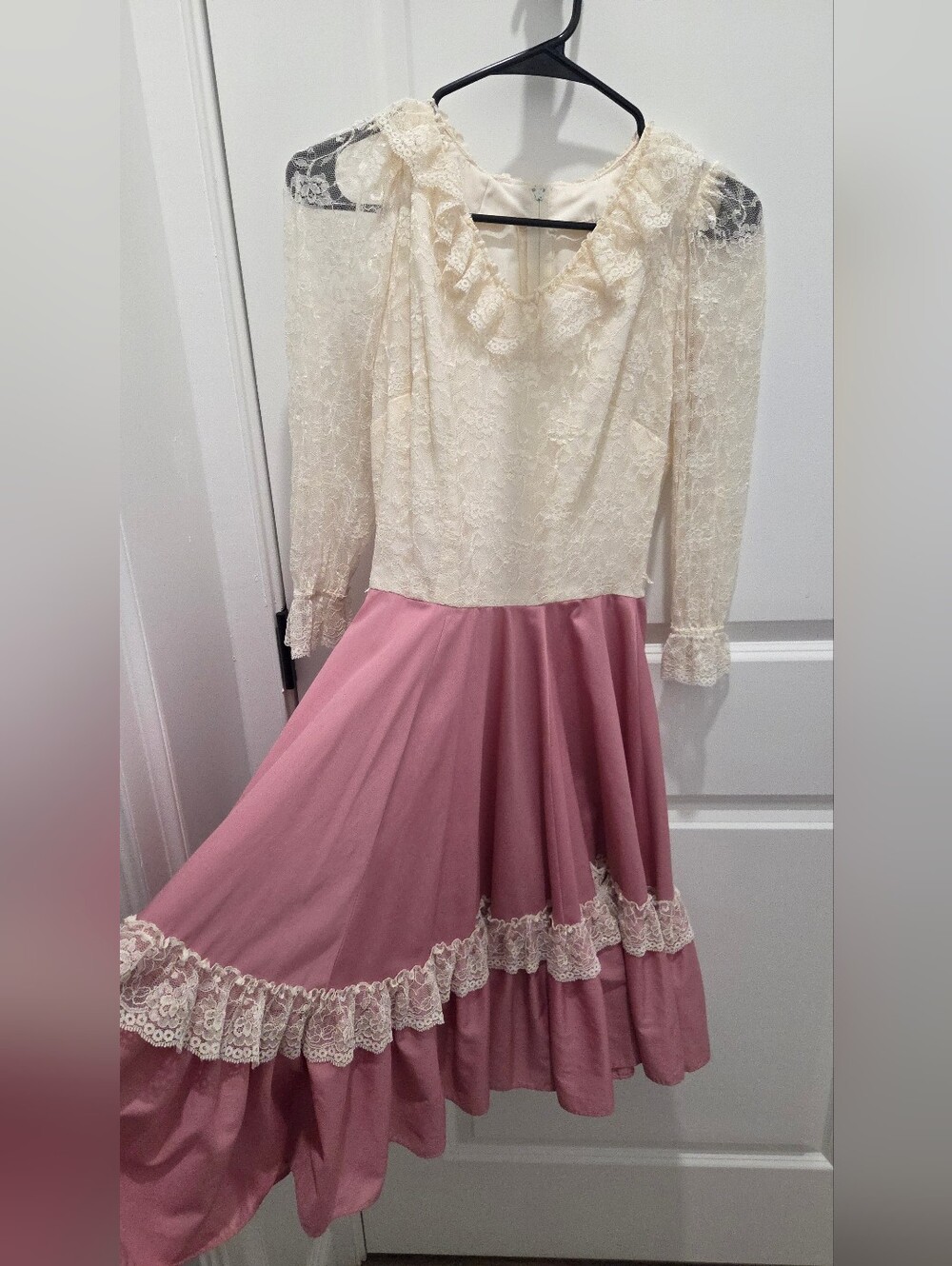 Vintage-Inspired Cream Lace Top with Dusty Pink Skirt Dress